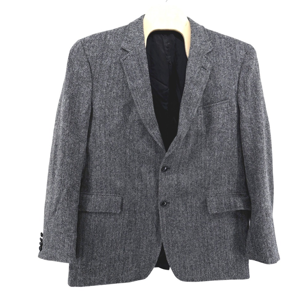 Jos. A. Bank Harris Tweed Blazer Mens 48 Ex-Long Pre-Owned Grey Herringbone Wool